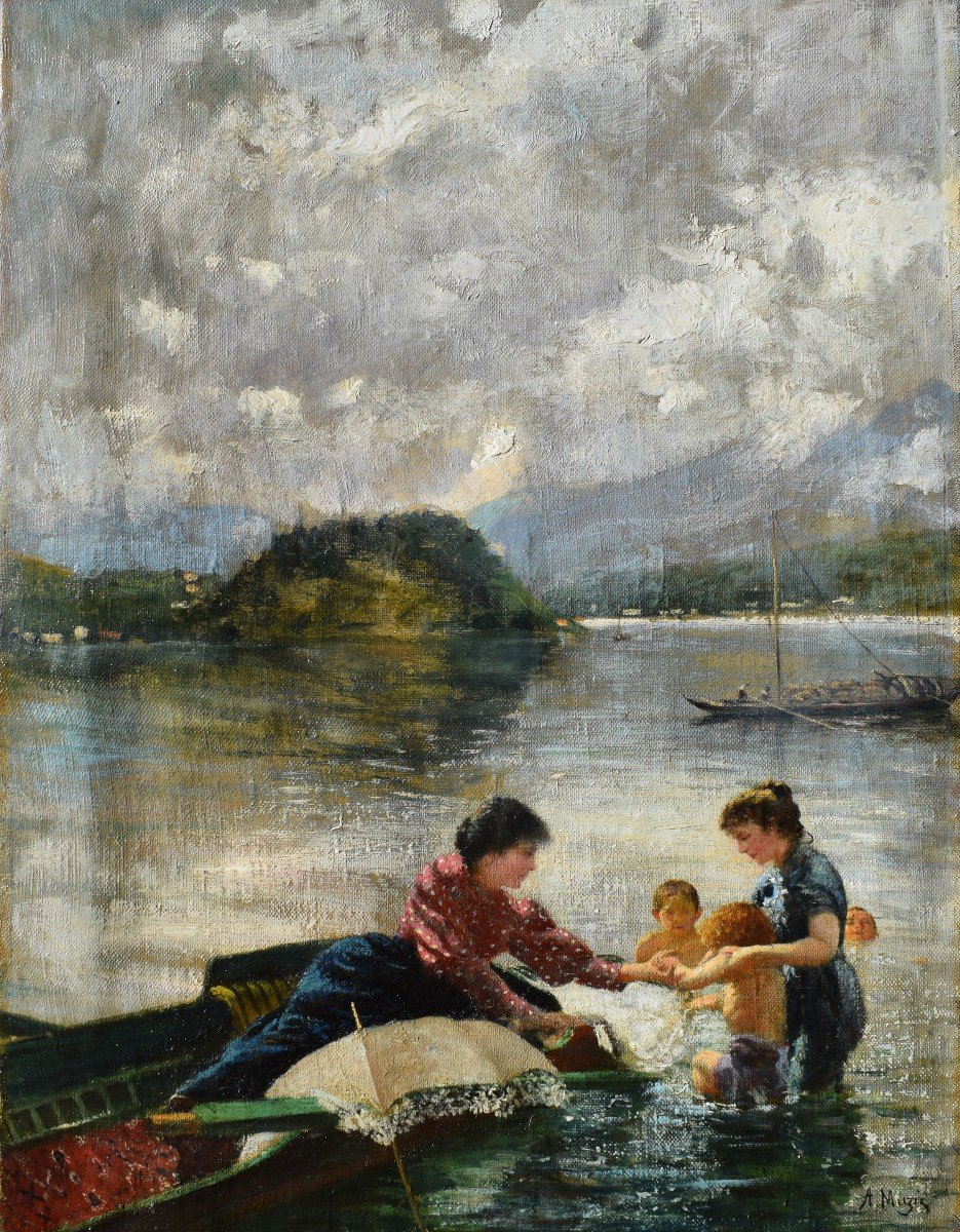 Alfonso Muzii (Pescara 1856 – 1946), Bagno dei bambini a Fiumelatte