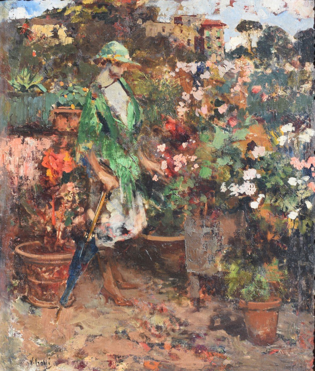 Vincenzo Irolli (Napoli 1860 – 1949), Luisella Longo Courmes nel suo terrazzo a Capodimonte