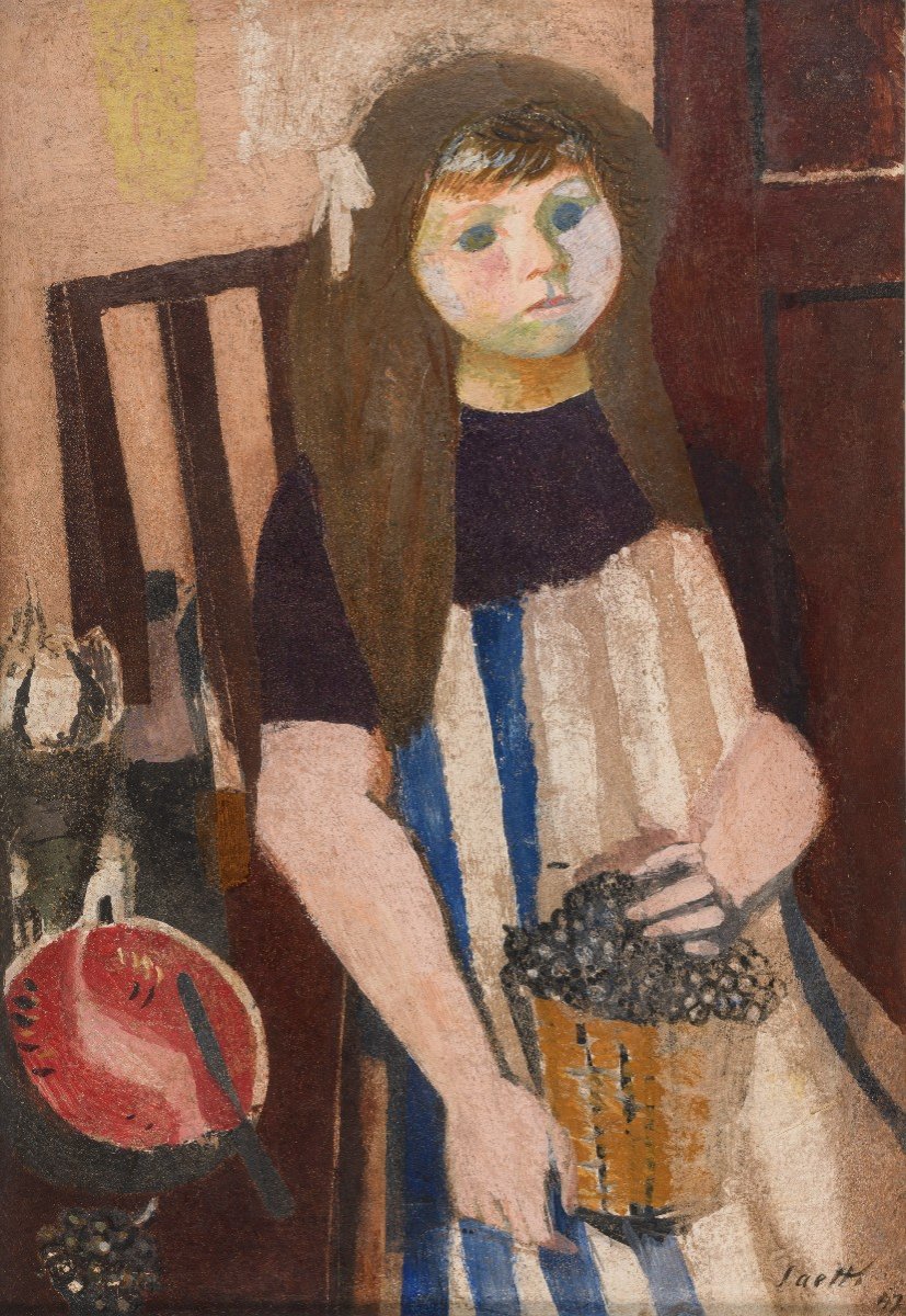 Bruno Saetti (Bologna 1902 – 1984), Bambina col cesto d’uva (1947)