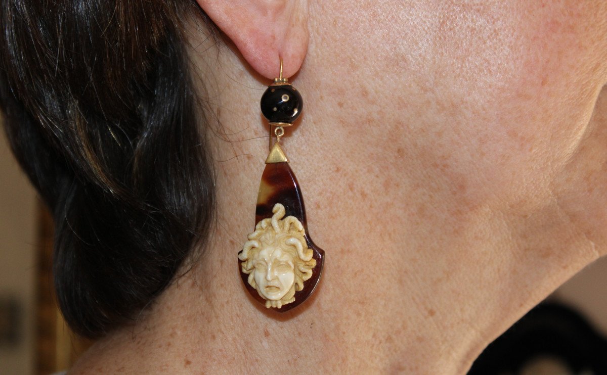 orecchini antichi oro e avorio cammeo-photo-5