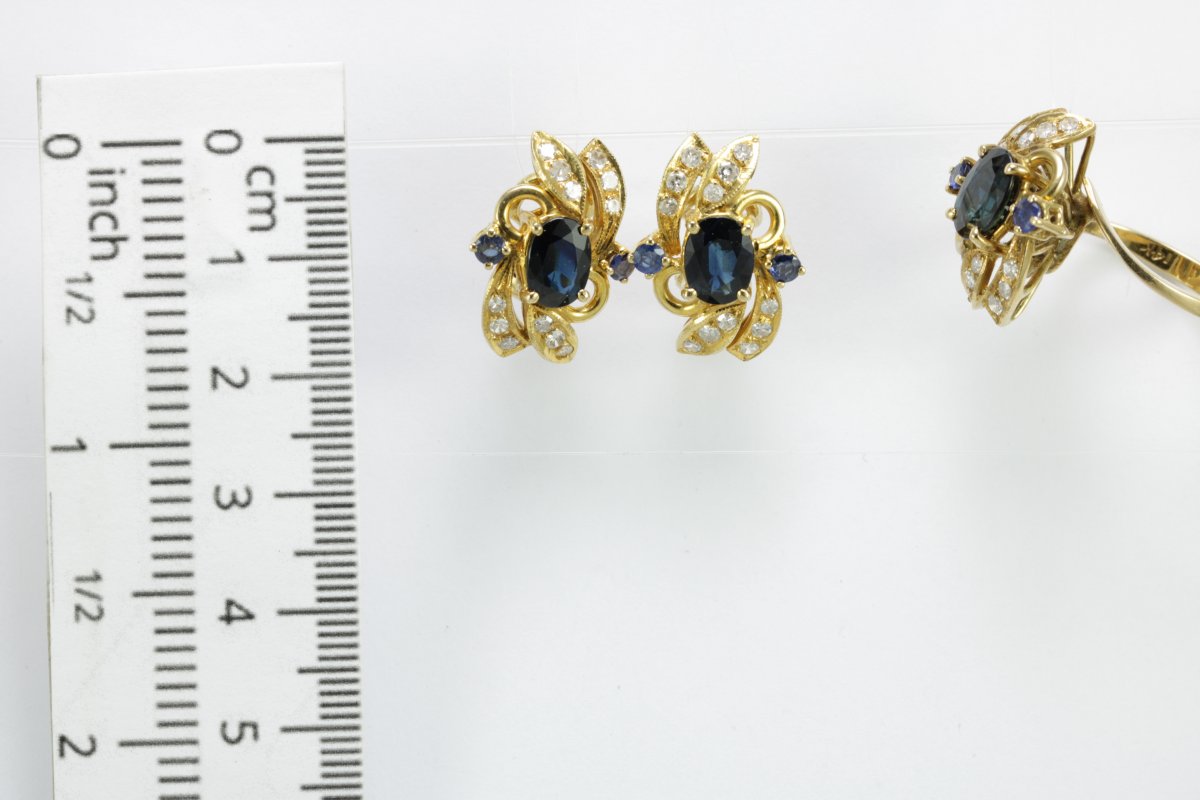 Boucles d'Oreilles Vintage Or Saphires Diamants-photo-4