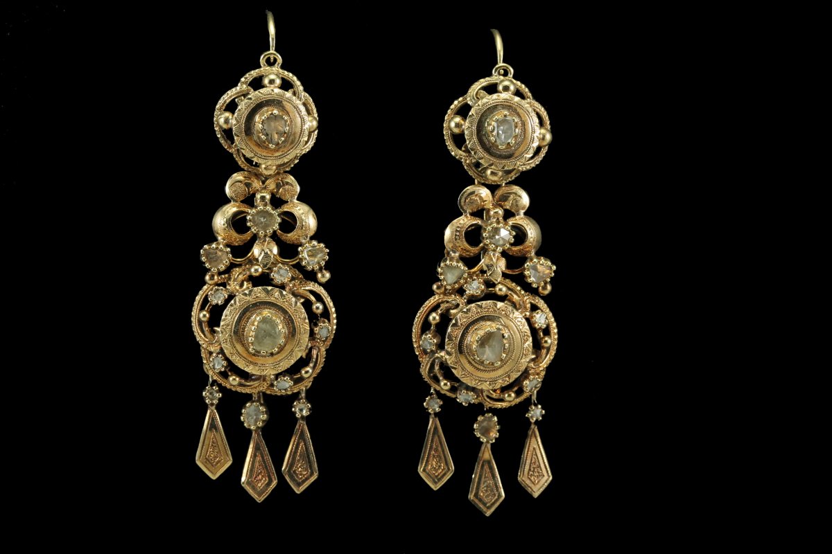 Boucles d'Oreilles Anciennes Or Diamants-photo-2