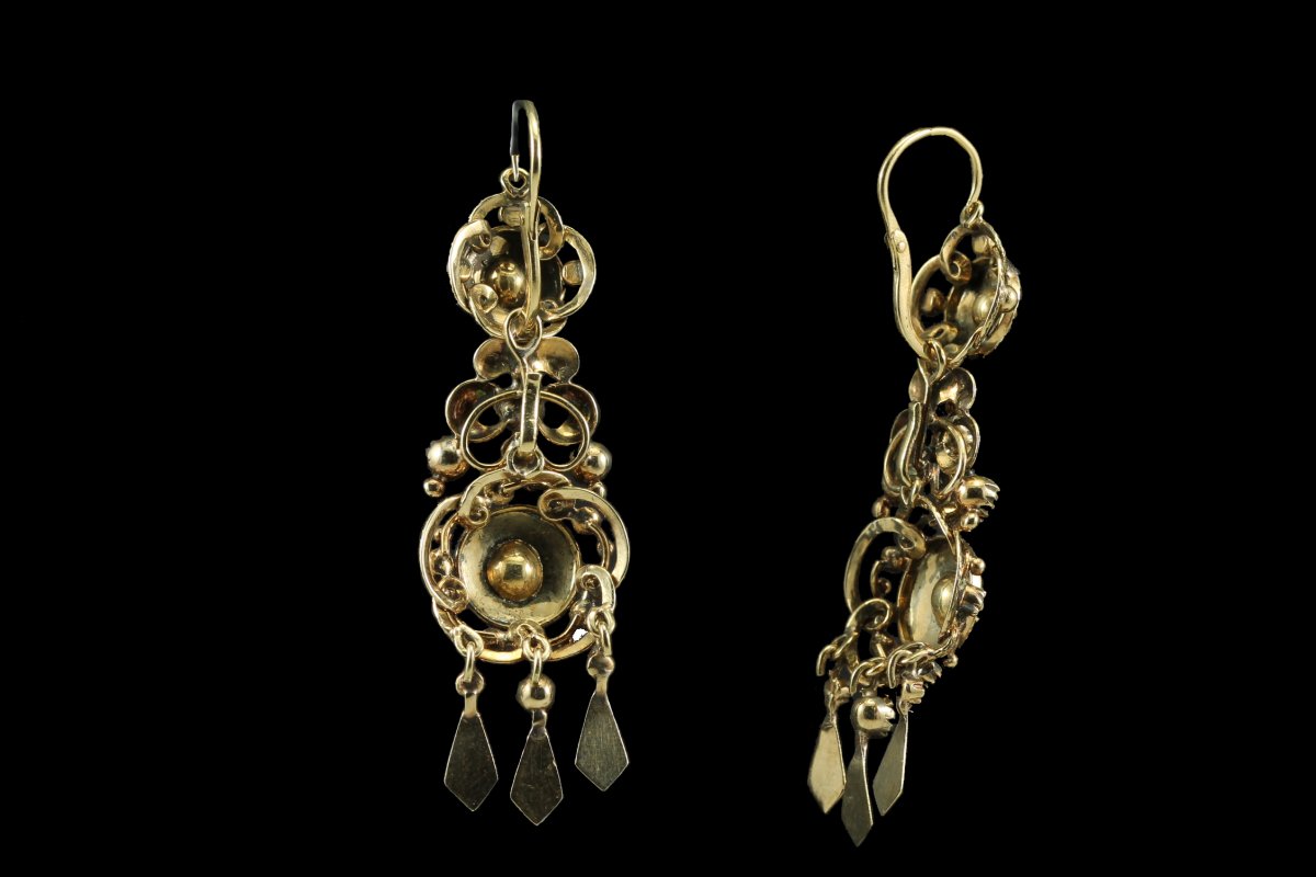 Boucles d'Oreilles Anciennes Or Diamants-photo-3