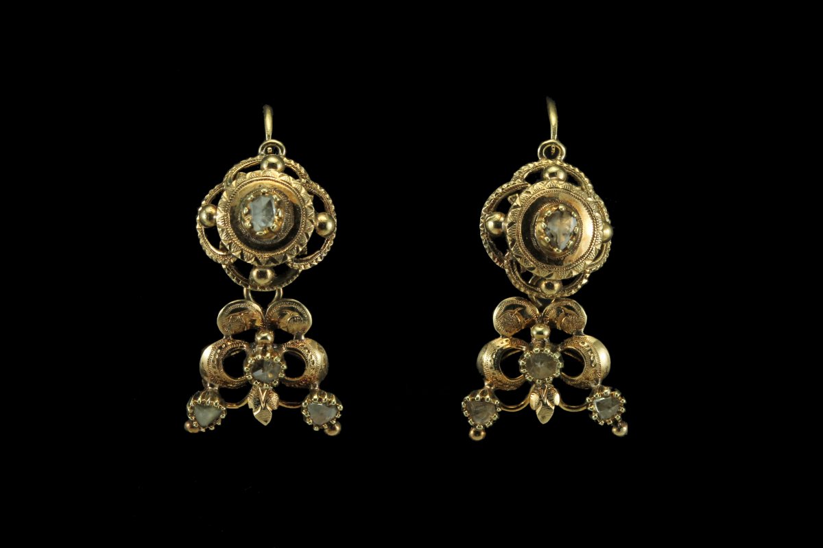 Boucles d'Oreilles Anciennes Or Diamants-photo-1