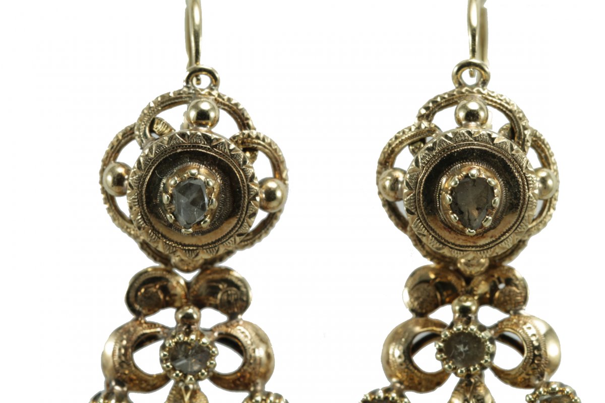 Boucles d'Oreilles Anciennes Or Diamants-photo-5