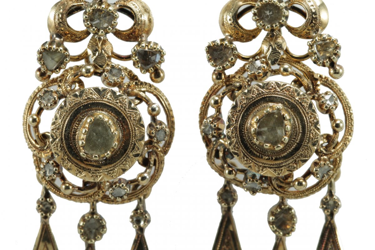 Boucles d'Oreilles Anciennes Or Diamants-photo-6