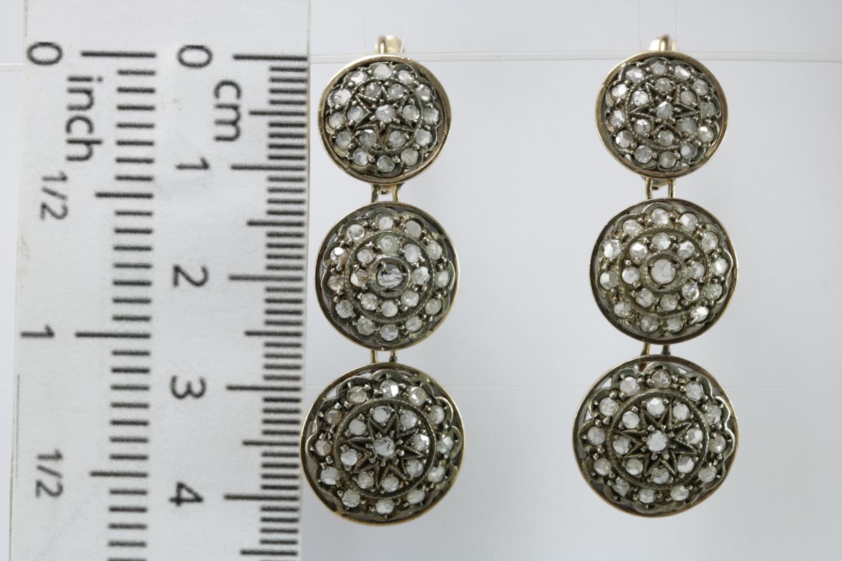 Boucles d'Oreilles Anciennes Or Diamant-photo-3