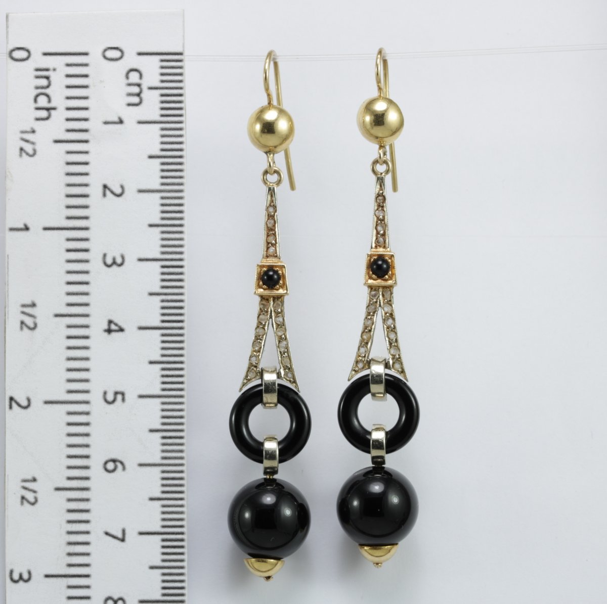 Boucles d'Oreilles Art Deco Or Onyx Diamant-photo-4