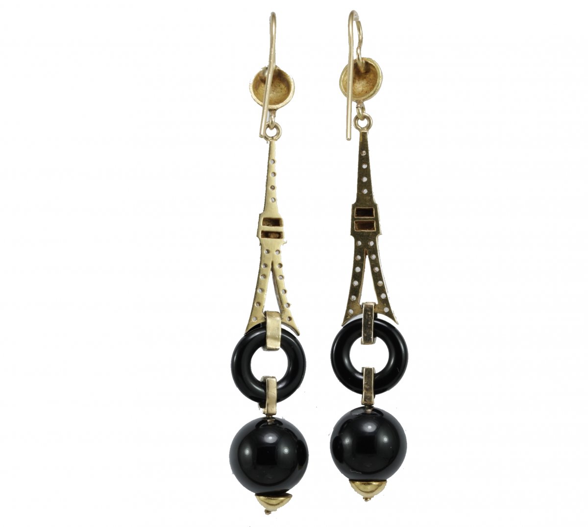 Boucles d'Oreilles Art Deco Or Onyx Diamant-photo-2