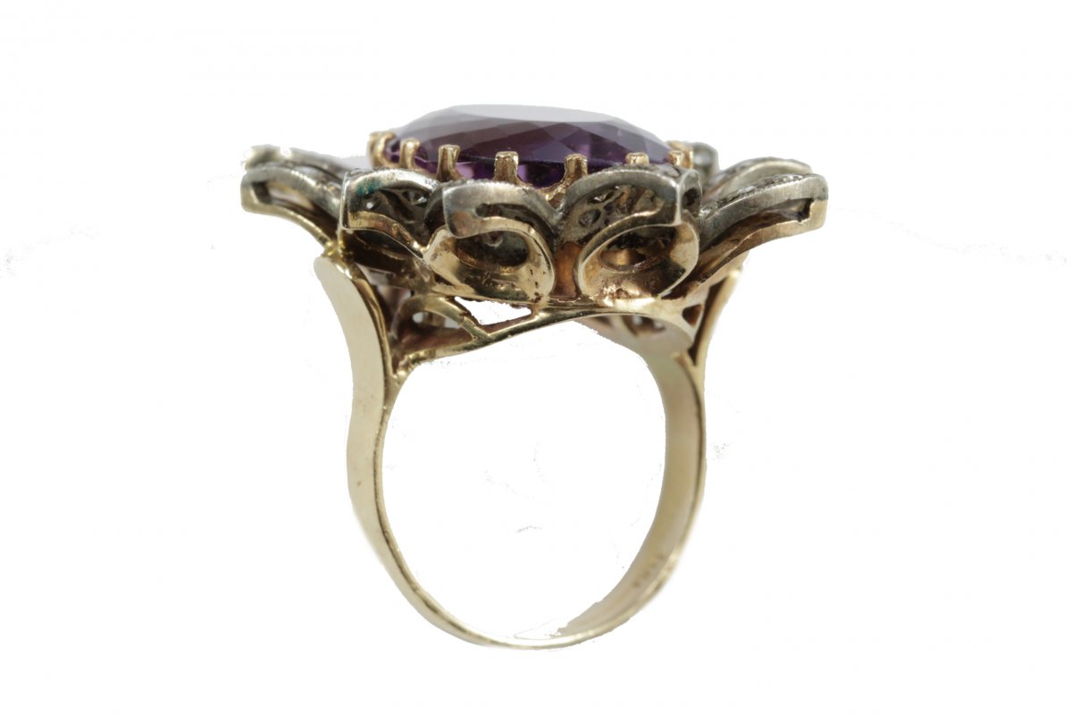 Bague Vintage Or Amethyste Diamant-photo-4