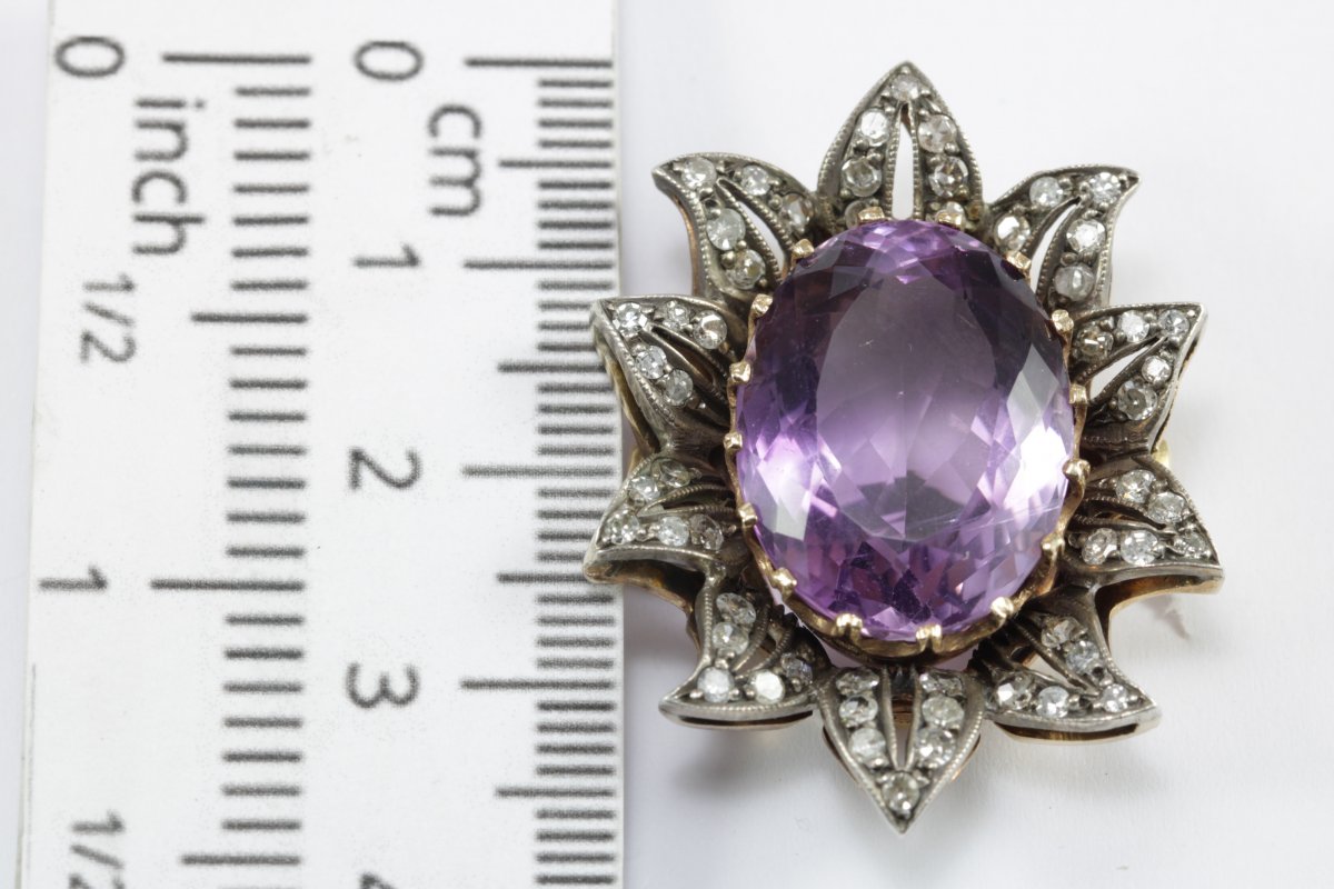 Bague Vintage Or Amethyste Diamant-photo-3