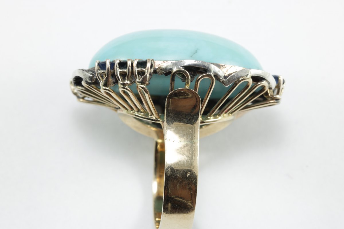 Bague Vintage Or Turquoise Saphire Diamant-photo-4