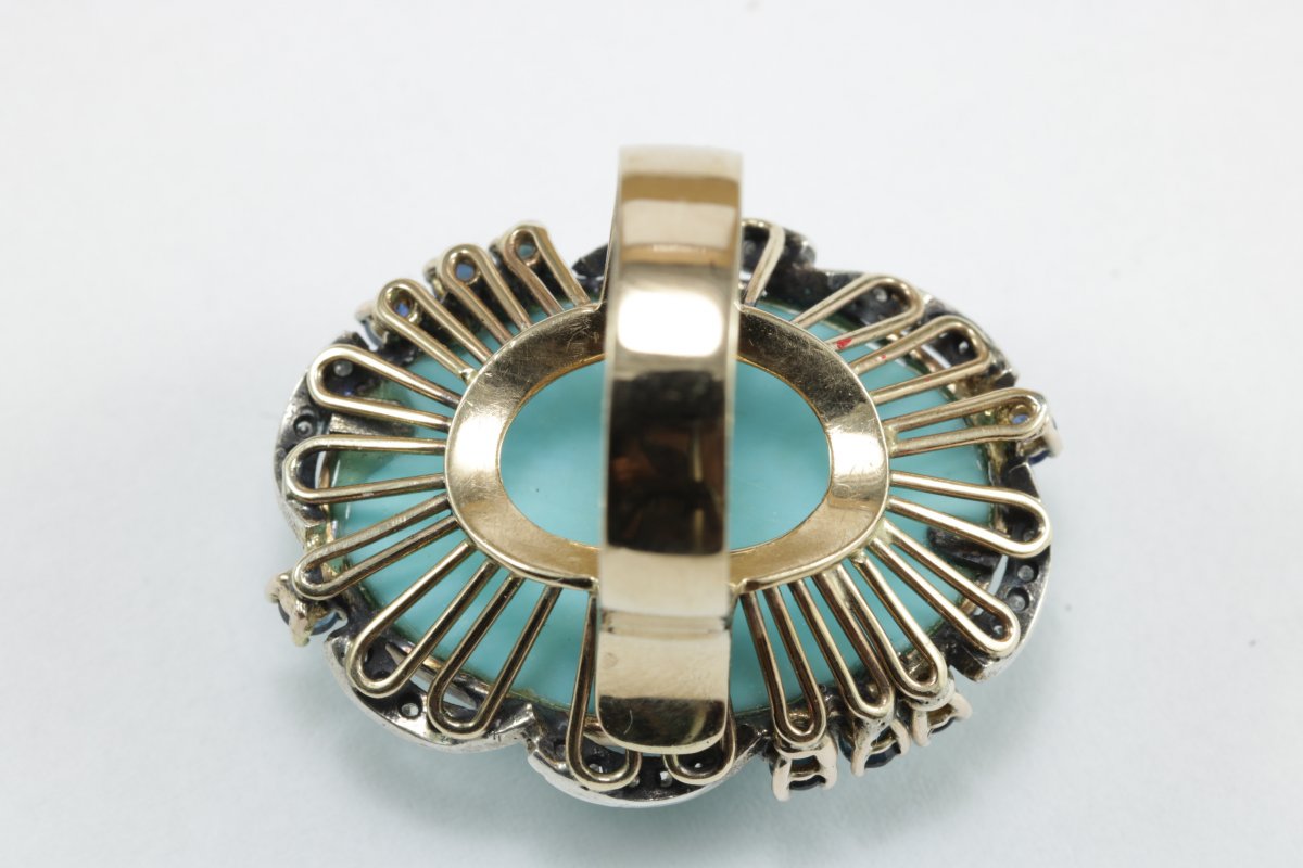 Bague Vintage Or Turquoise Saphire Diamant-photo-1