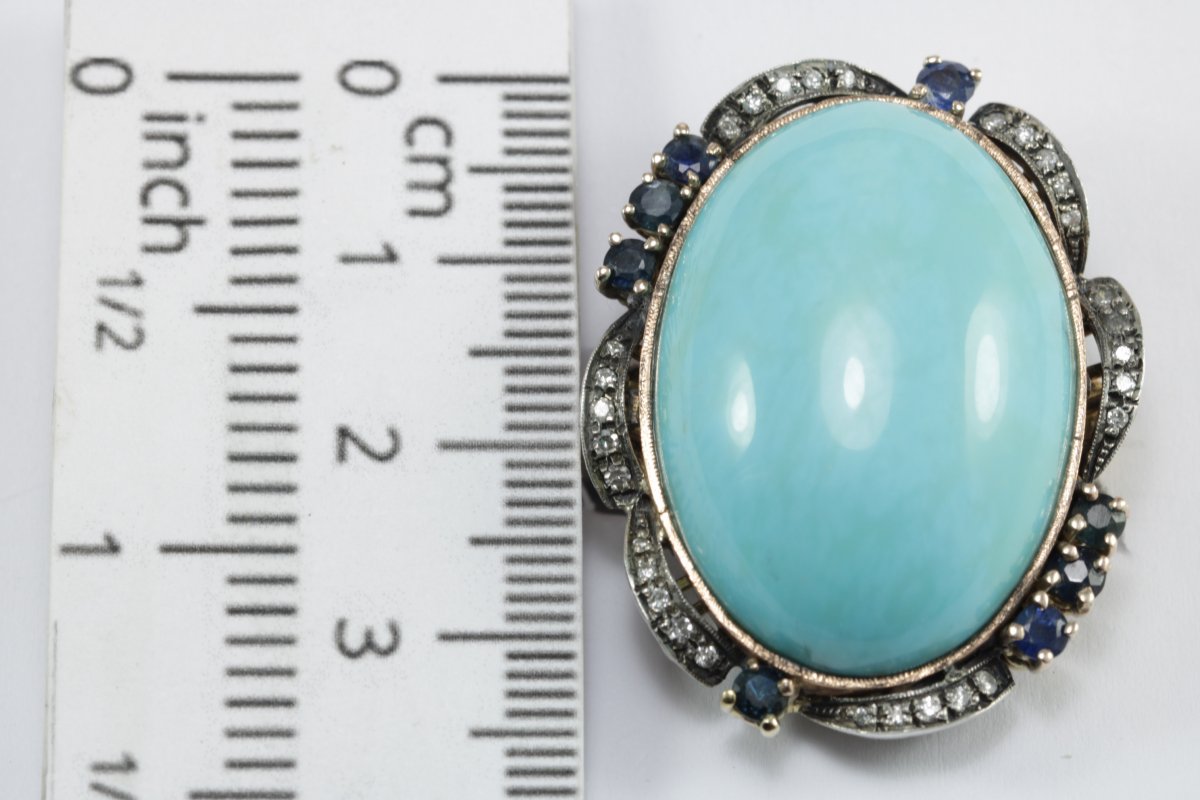 Bague Vintage Or Turquoise Saphire Diamant-photo-3