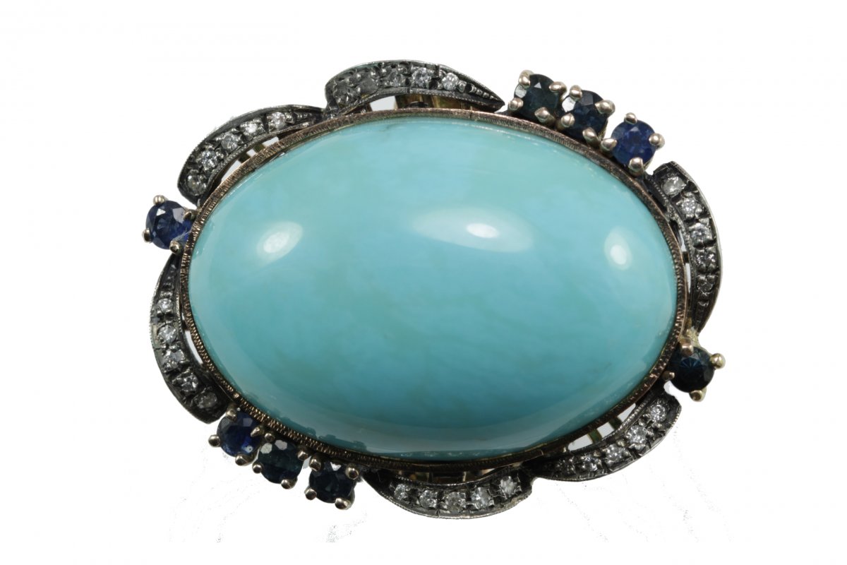 Bague Vintage Or Turquoise Saphire Diamant