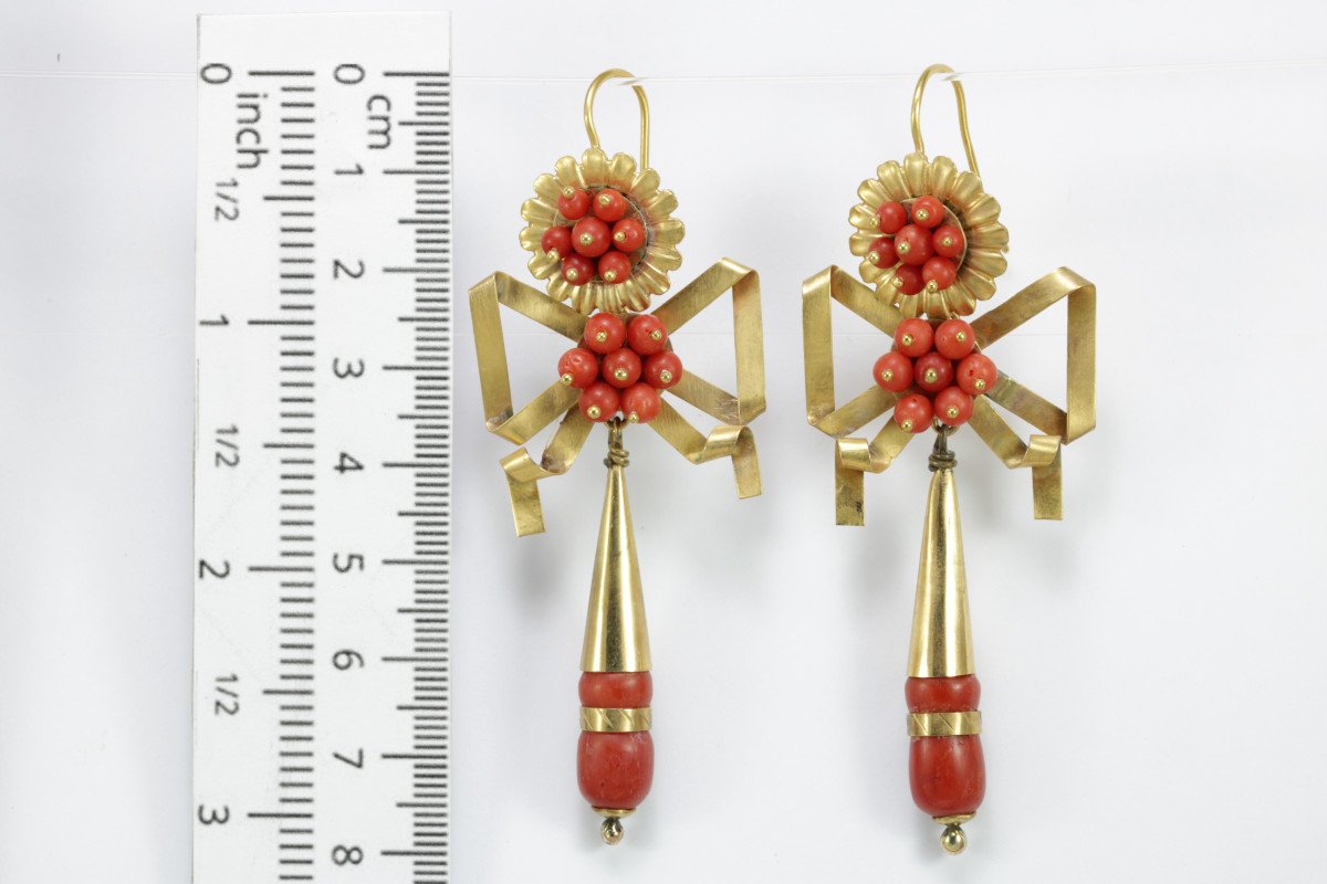 Boucles d'Oreilles Anciennes Or Corail-photo-3