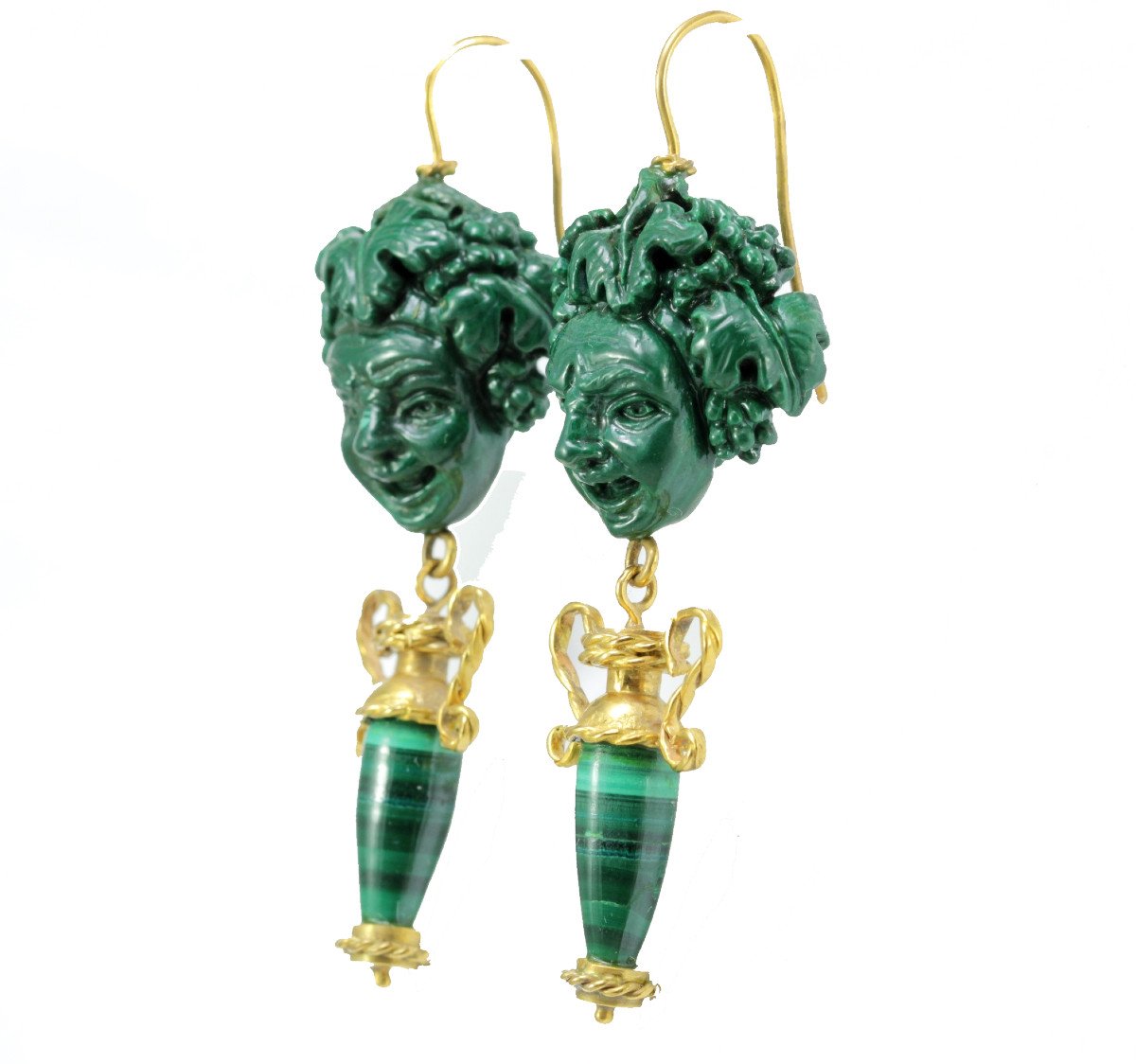 Boucles d'Oreilles Anciennes Or Malachite  Camee-photo-2