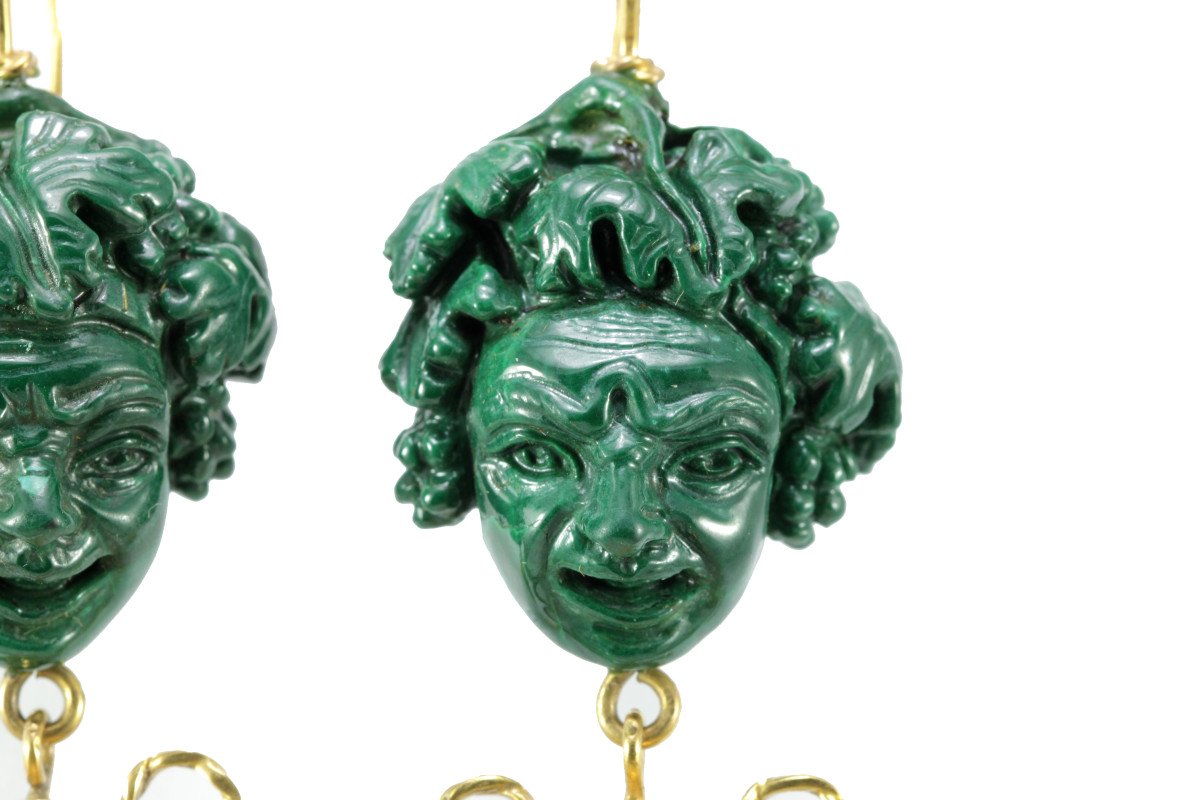 Boucles d'Oreilles Anciennes Or Malachite  Camee-photo-3