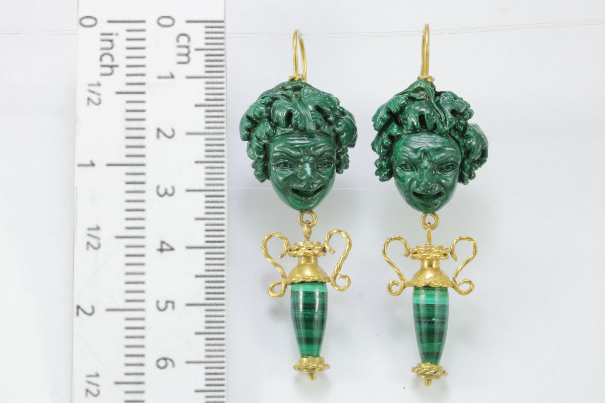 Boucles d'Oreilles Anciennes Or Malachite  Camee-photo-3