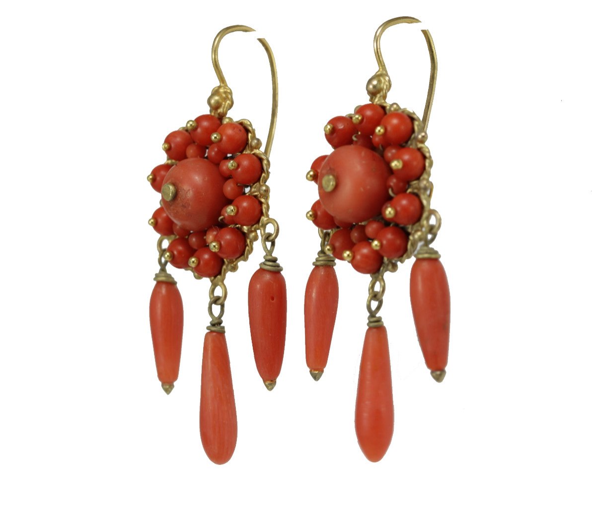 Boucles d'Oreilles Anciennes Or Corail-photo-2