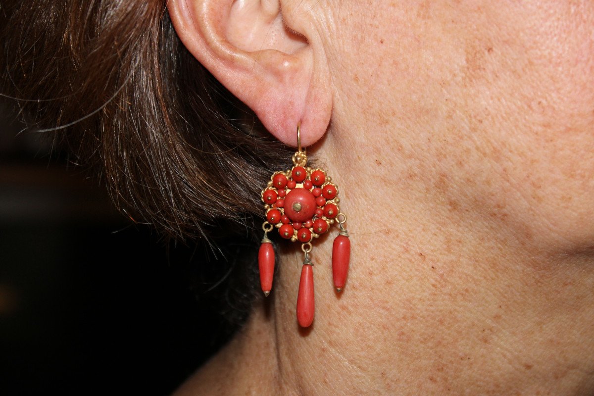 Boucles d'Oreilles Anciennes Or Corail-photo-4