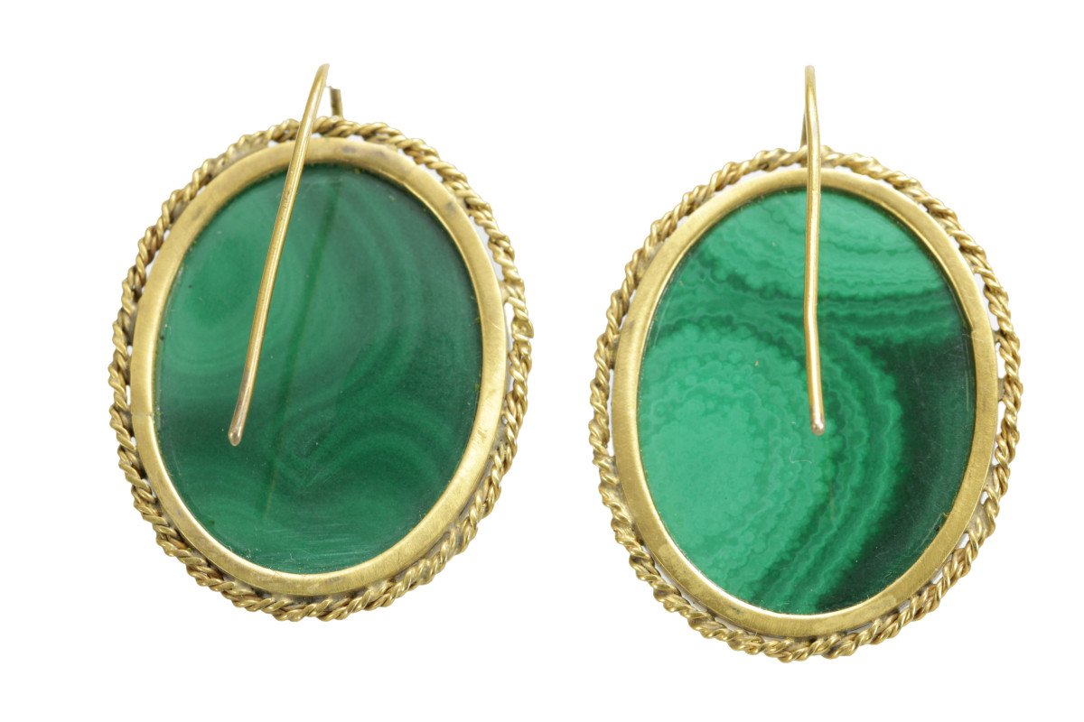 Boucles d'Oreilles Anciennes Or Malachite  Camee-photo-4