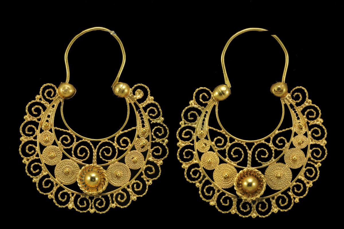 Boucles d'Oreilles Anciennes Or Filigranee-photo-3