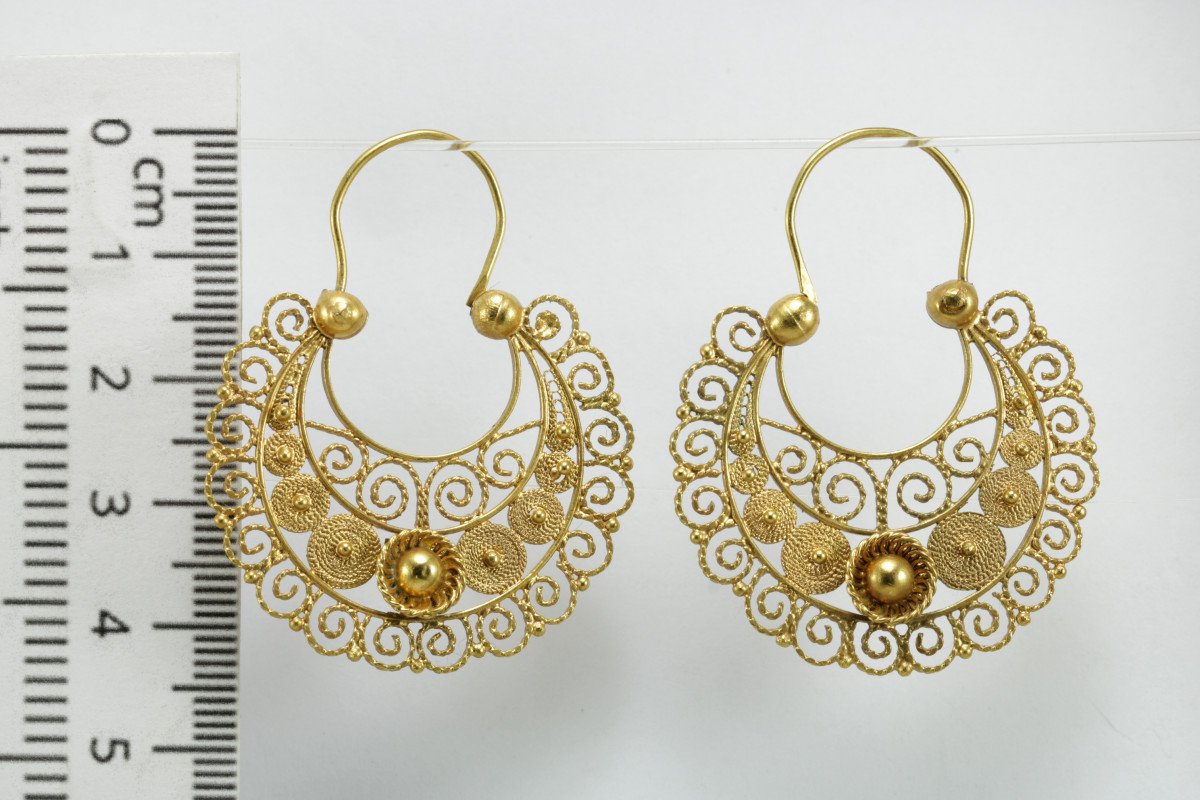 Boucles d'Oreilles Anciennes Or Filigranee-photo-3