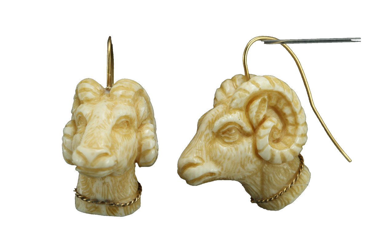 Boucles d'Oreilles Anciennes Or Ivoire  Camee