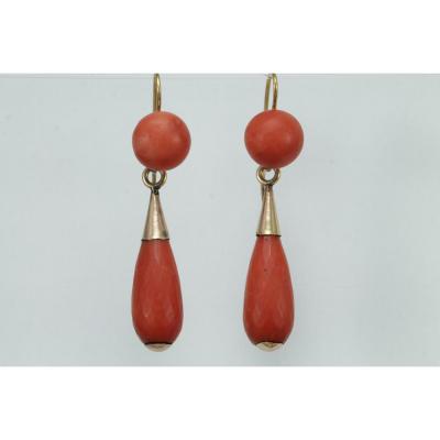 Boucles d'Oreilles Anciennes Or Corail