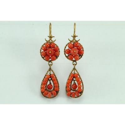 Boucles d'Oreilles Anciennes Or Corail