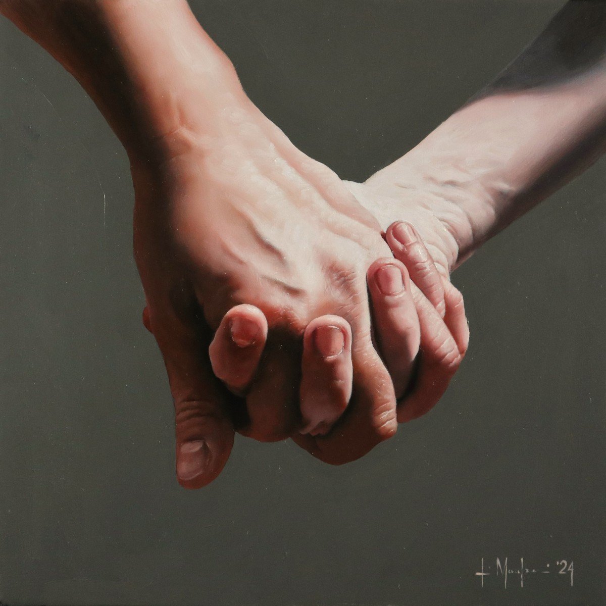 Olio su tela” Hold me ” di Filippo Manfroni al confine con l’iperrealismo Context Art Miami