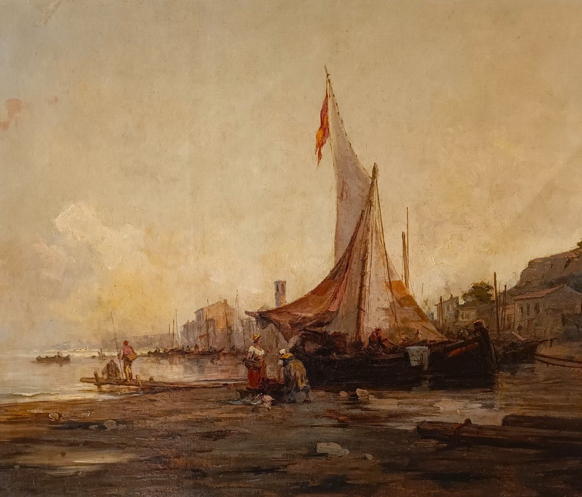 Olio su tela Marina con Laguna di Venezia, 1877-photo-2