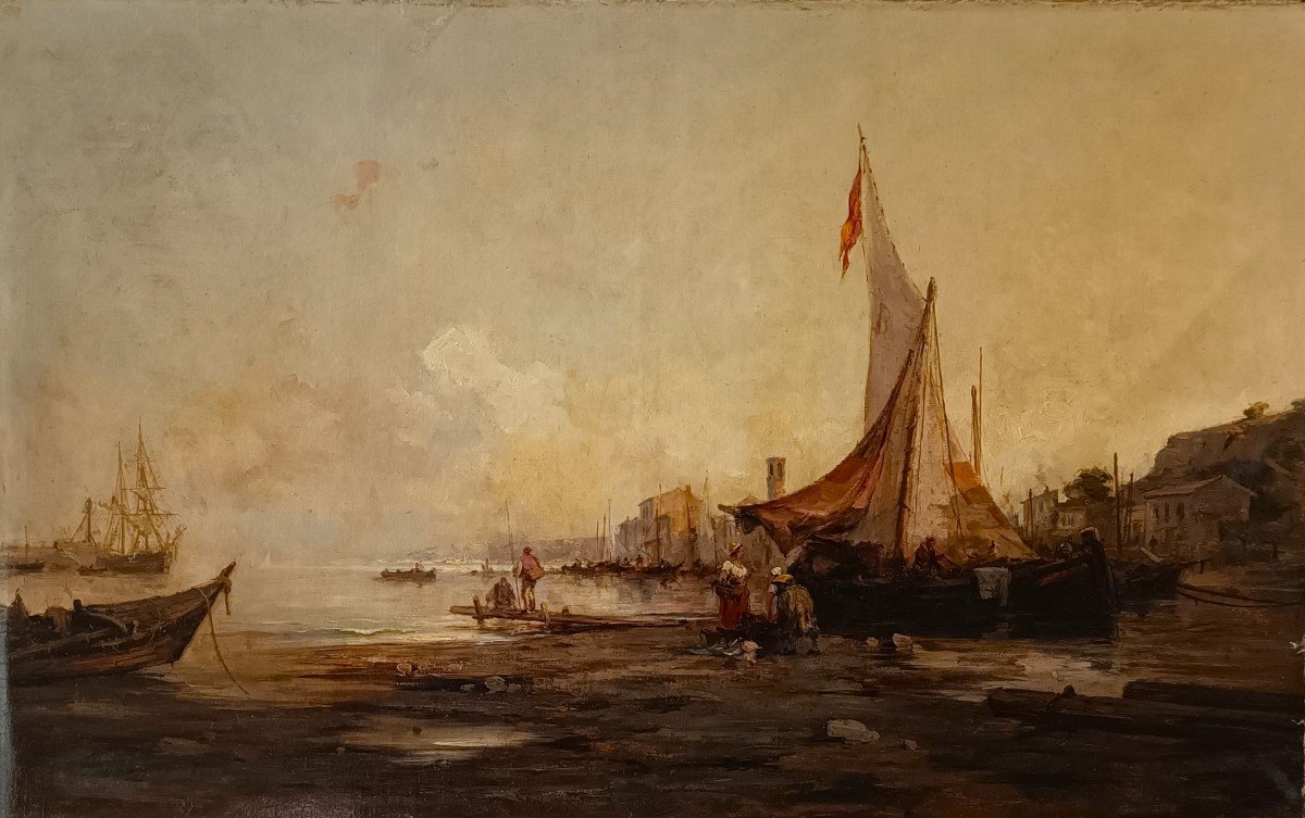 Olio su tela Marina con Laguna di Venezia, 1877-photo-1