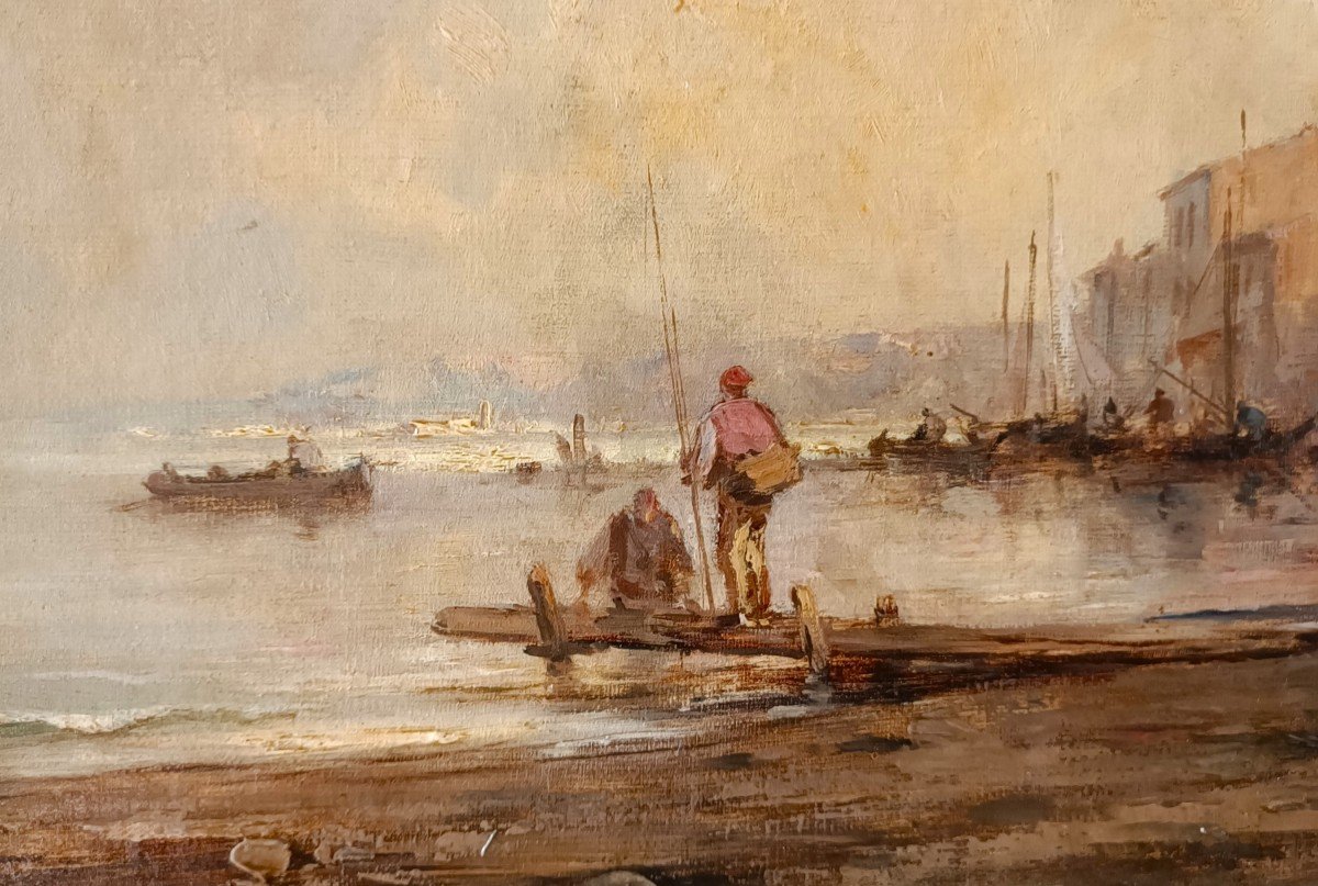 Olio su tela Marina con Laguna di Venezia, 1877-photo-2