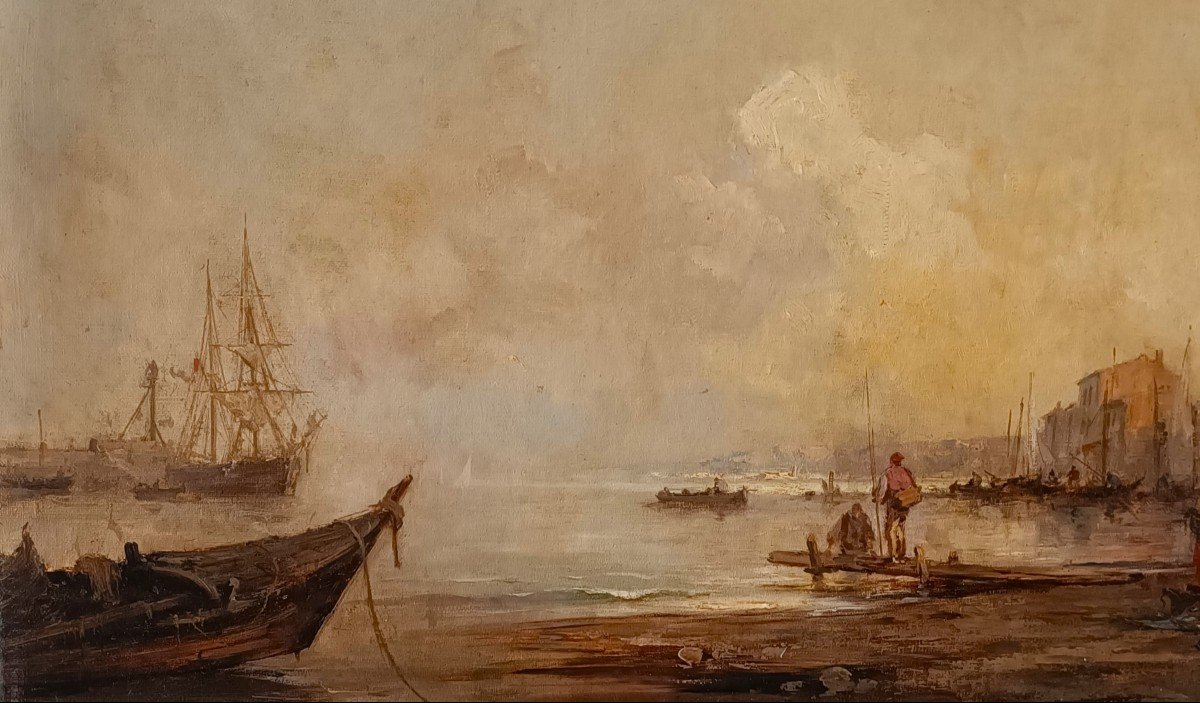 Olio su tela Marina con Laguna di Venezia, 1877-photo-4