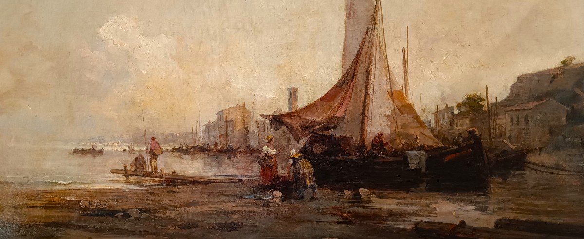 Olio su tela Marina con Laguna di Venezia, 1877-photo-5