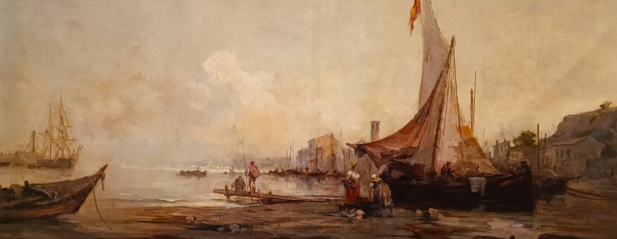 Olio su tela Marina con Laguna di Venezia, 1877-photo-6