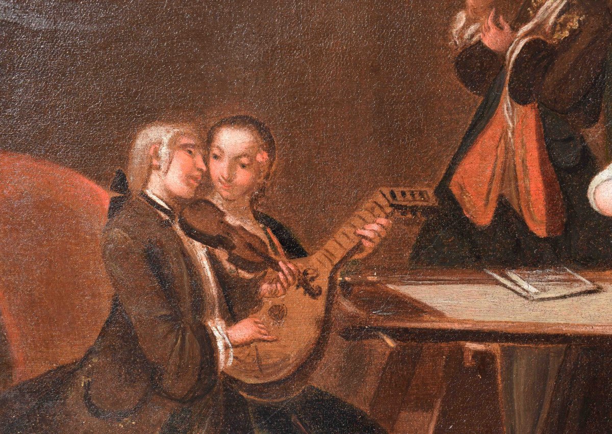 Cerchia di Pietro Longhi ( 1701 – 1785) Scena di concerto Olio su tele dipinto-photo-4