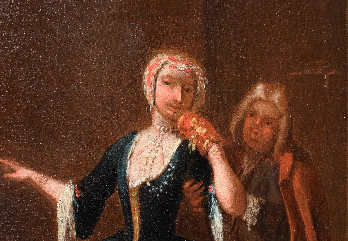 Cerchia di Pietro Longhi ( 1701 – 1785) Scena di concerto Olio su tele dipinto-photo-1