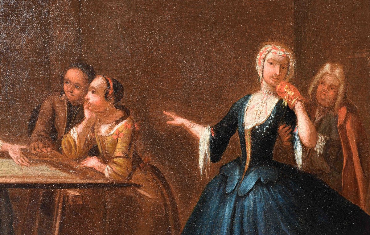 Cerchia di Pietro Longhi ( 1701 – 1785) Scena di concerto Olio su tele dipinto-photo-3