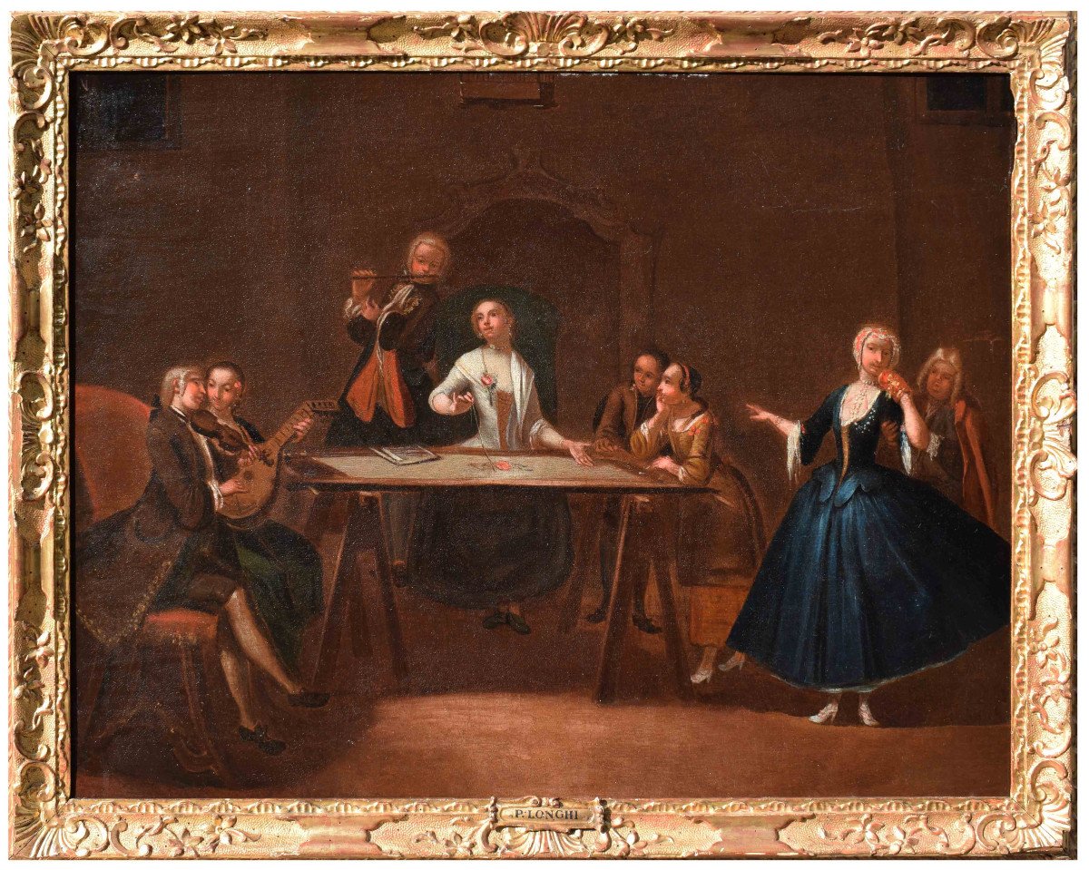 Cerchia di Pietro Longhi ( 1701 – 1785) Scena di concerto Olio su tele dipinto