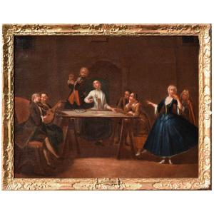 Cerchia di Pietro Longhi ( 1701 – 1785) Scena di concerto Olio su tele dipinto