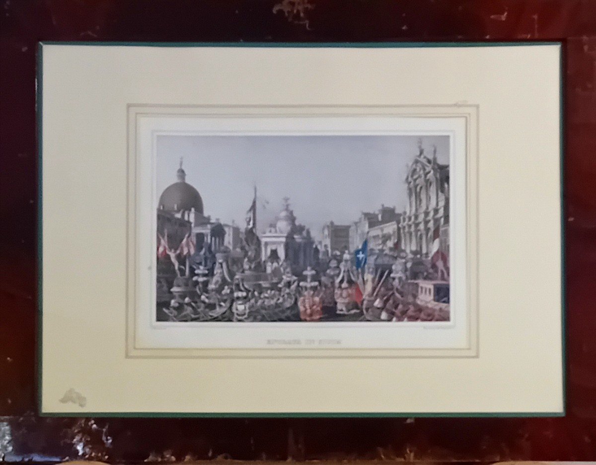 Antica stampa a colori della parata a Venezia dell'Imperatrice Sissi-photo-2