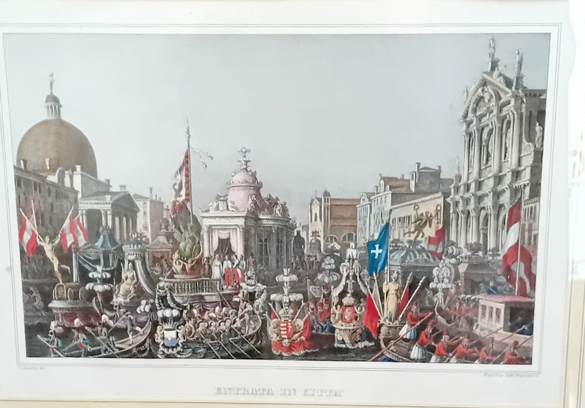Antica stampa a colori della parata a Venezia dell'Imperatrice Sissi-photo-4