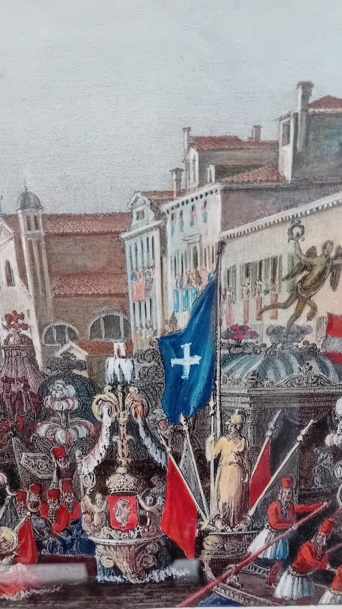 Antica stampa a colori della parata a Venezia dell'Imperatrice Sissi-photo-4
