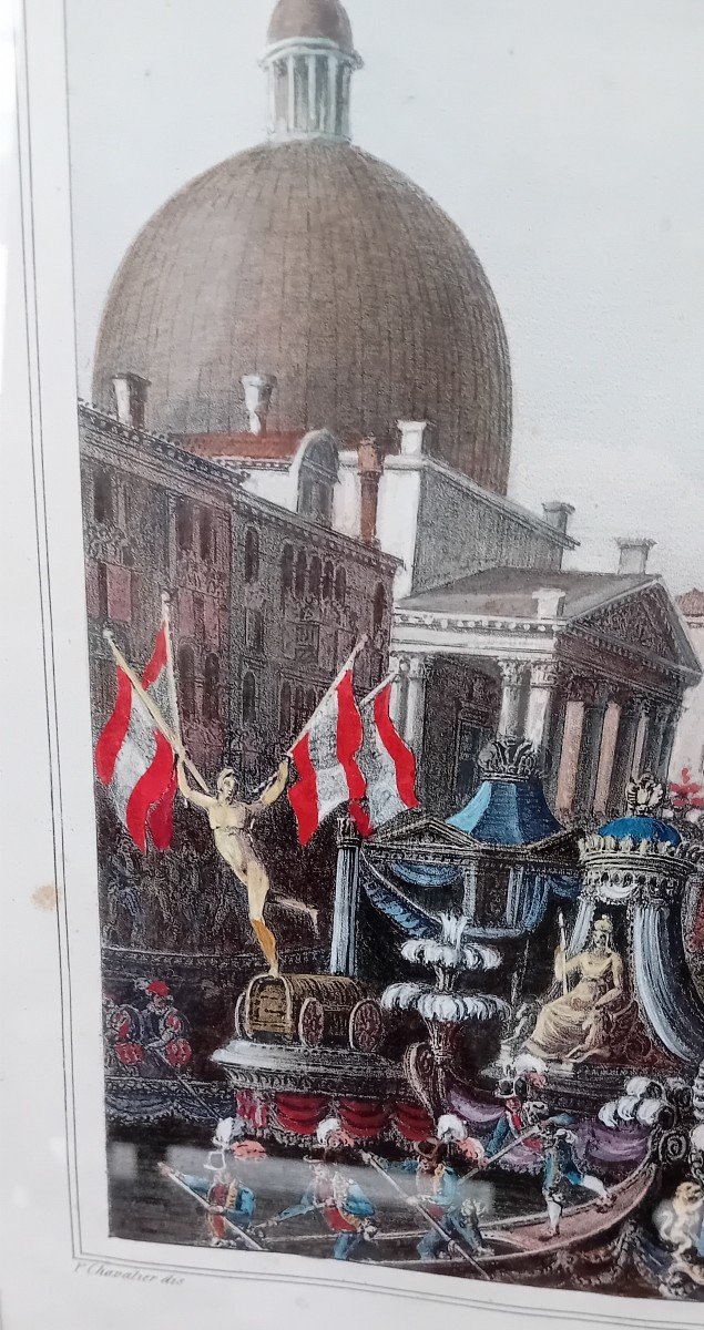Antica stampa a colori della parata a Venezia dell'Imperatrice Sissi-photo-5
