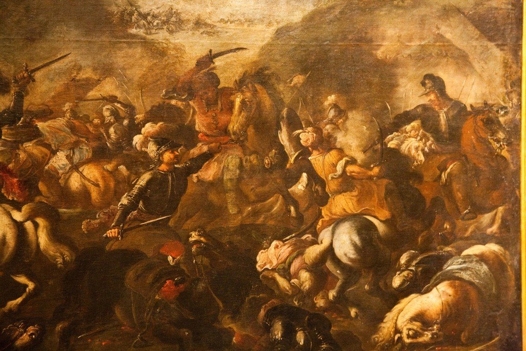 Grande dipinto su tela " battaglia equestre" cerchia di Salvator Rosa-photo-2