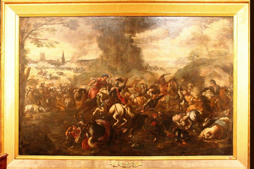 Grande dipinto su tela " battaglia equestre" cerchia di Salvator Rosa-photo-3