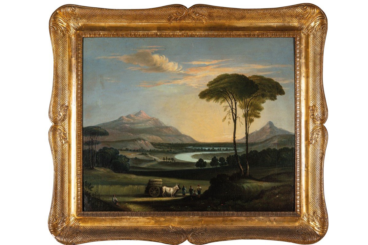 antico dipinto di scuola Italiana,  paesaggio,olio su tela, fine 700 inizi 800